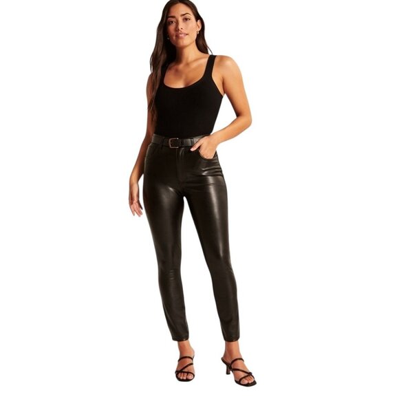 Abercrombie & Fitch Skinny High Rise Vegan Leather Pants Black Size 12/31Cute - Picture 1 of 15